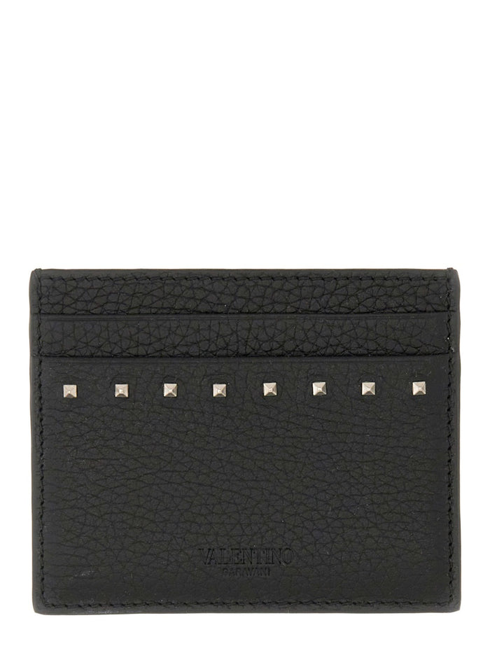Valentino Garavani Garnet Calfskin Rockstud Card Holder