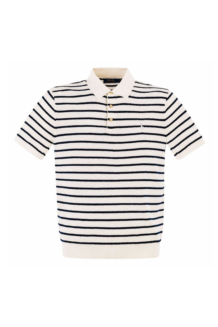 Polo Ralph Lauren Cotton And Linen Striped Knitted Polo Shirt