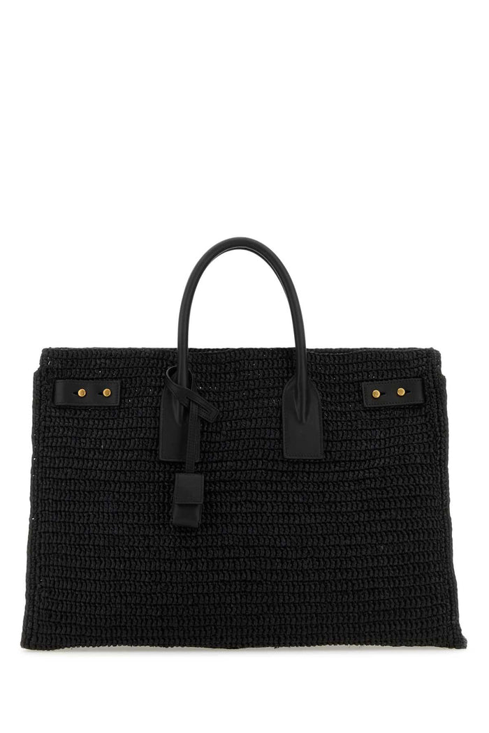 Saint Laurent Black Raffia Medium Sac De Jour Shopping Bag