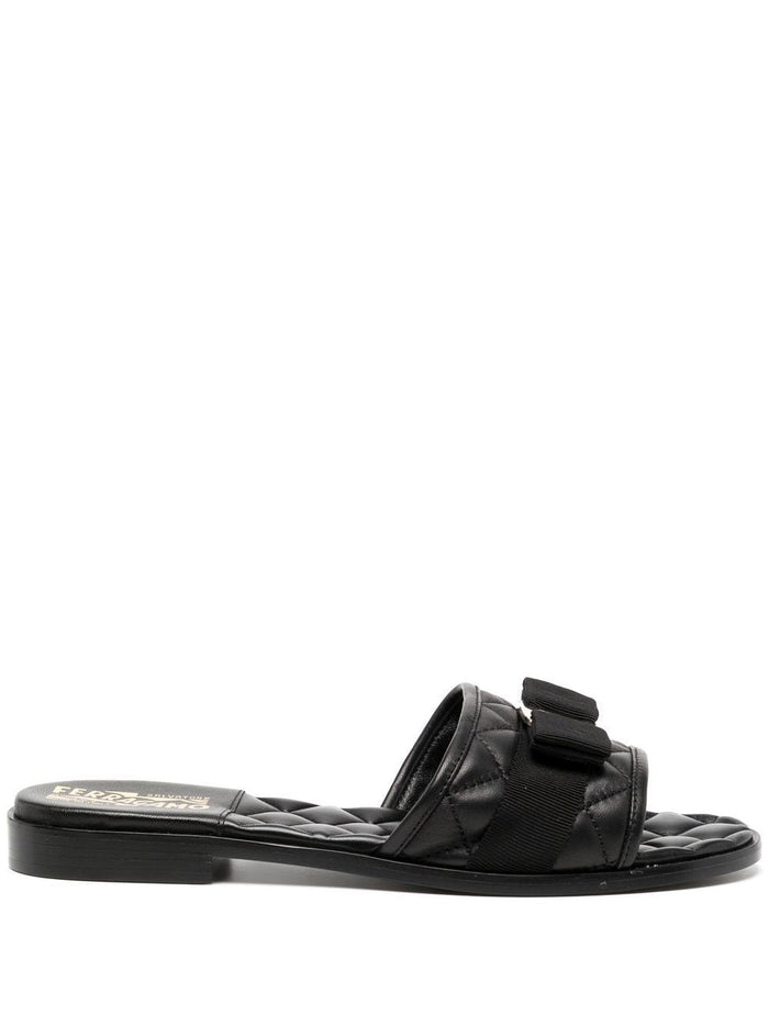 Ferragamo Black Leather Slip-On Flats