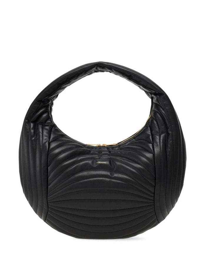 Ferragamo Black Quilted Logo Shoulder Bag