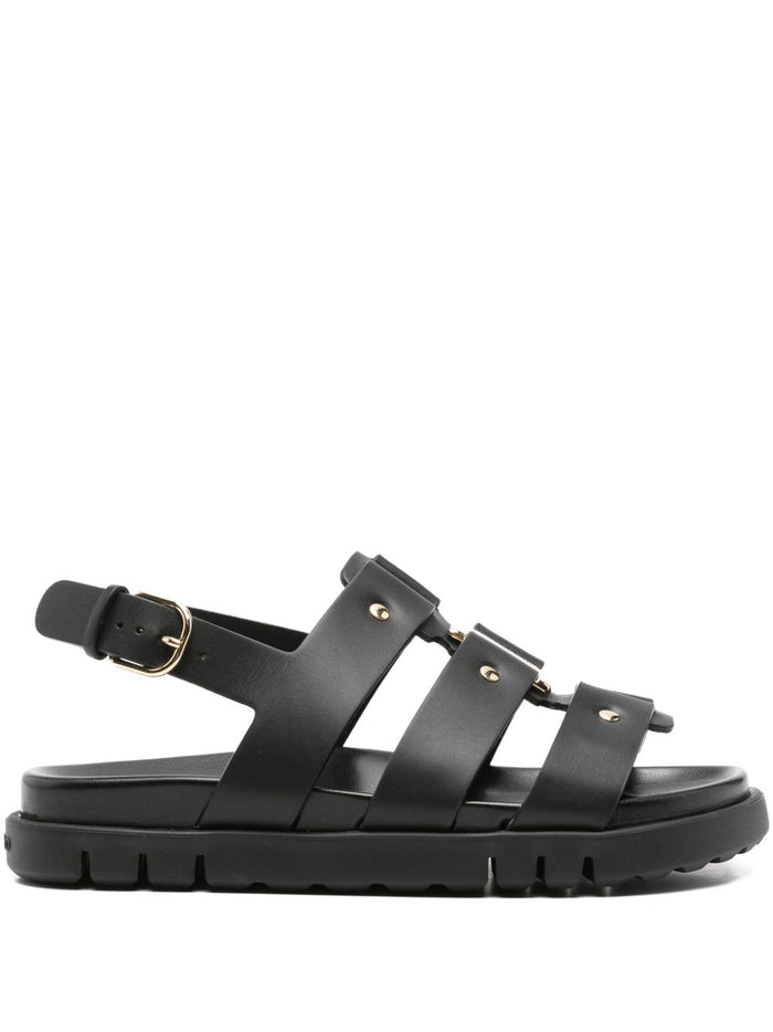 Ferragamo Black Buckle Strappy Heels