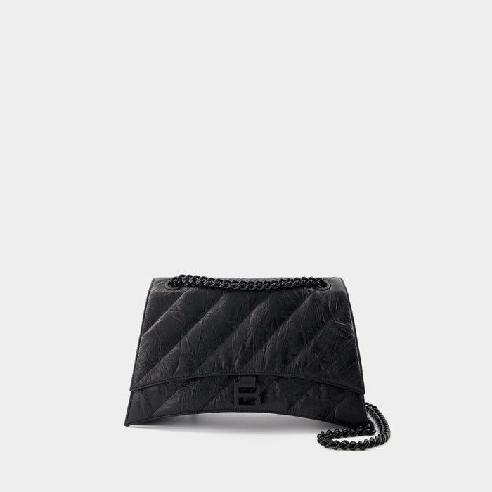 Balenciaga Black Leather Medium Crush Shoulder Bag