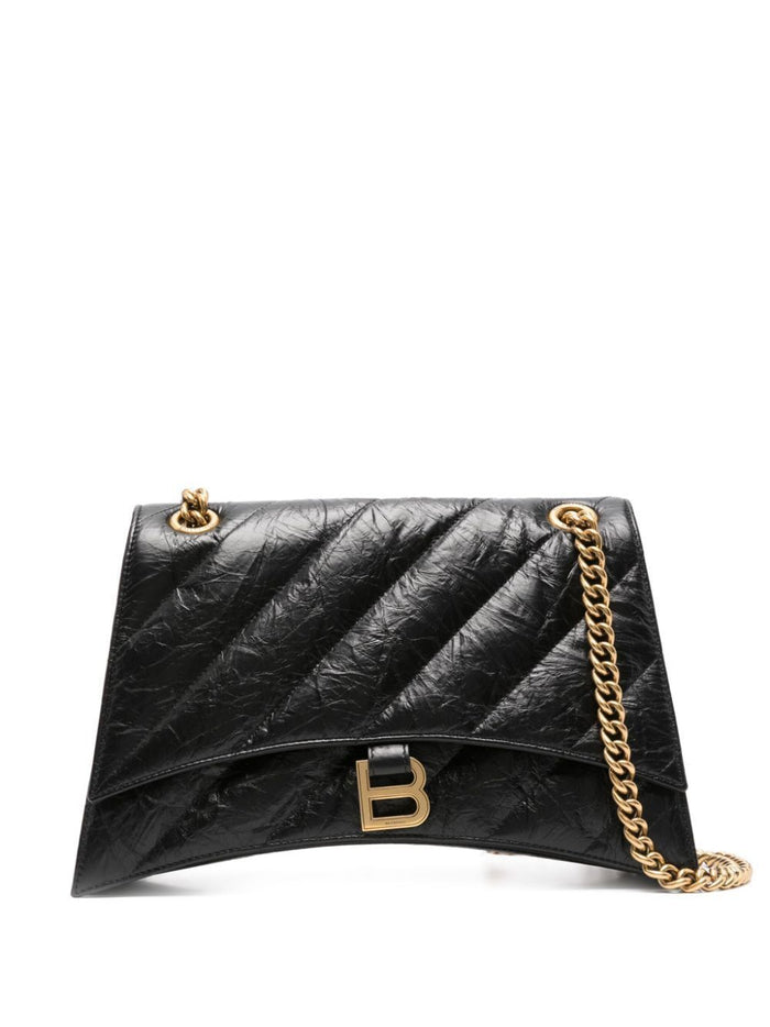 Balenciaga Black Leather Medium Crush Shoulder Bag