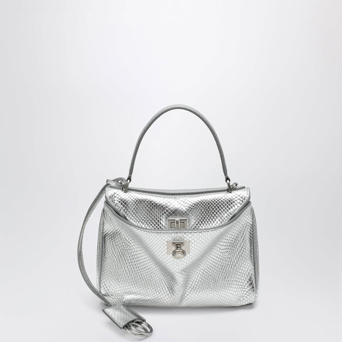 Balenciaga Mini Rodeo Bag In Shiny Silver Leather With Python Print