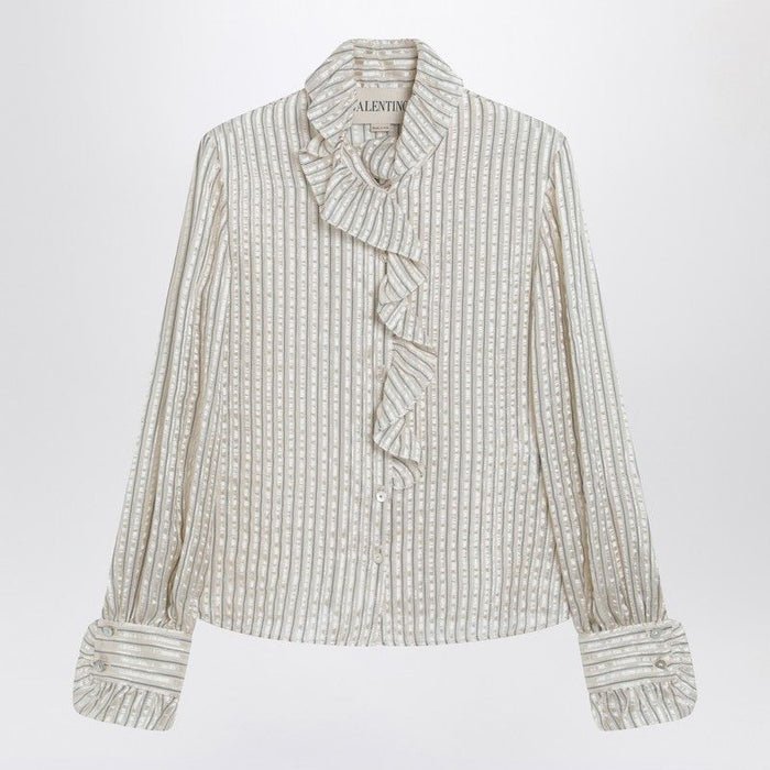 Valentino Light Beige Silkblend Shirt With Ruffles