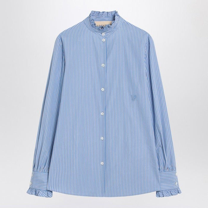 Valentino Light Blue Striped Shirt In Cotton