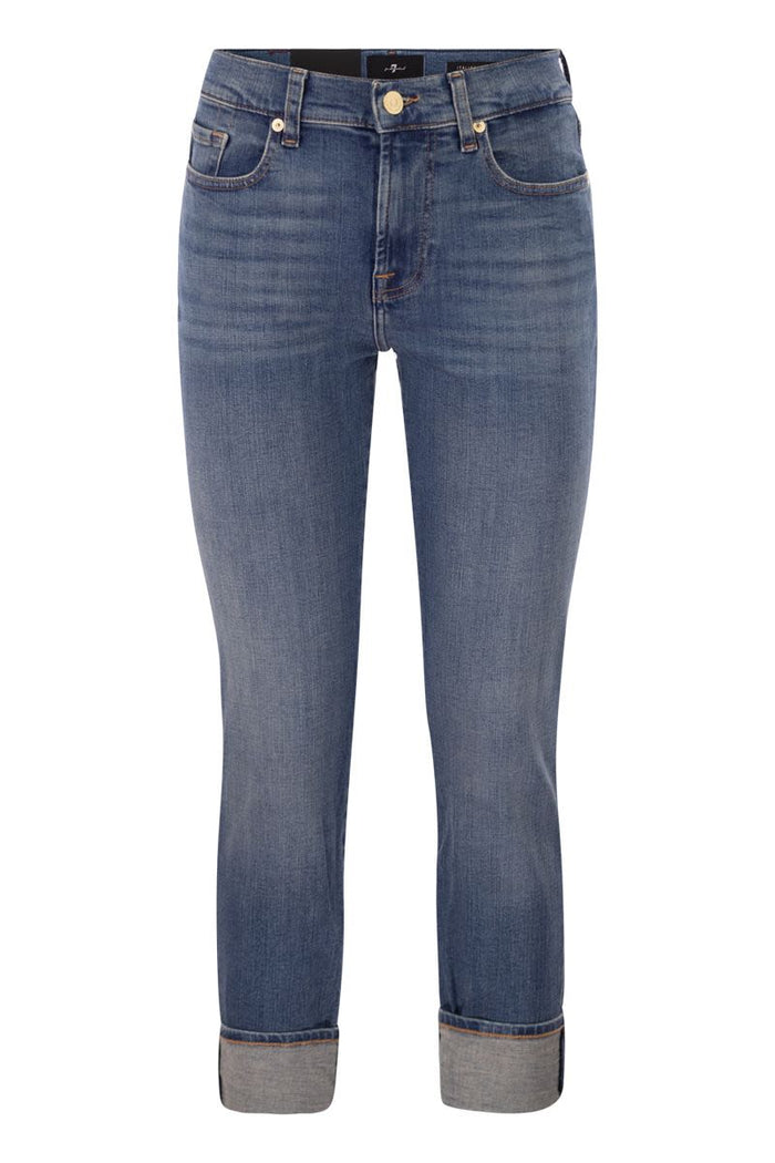 7 For All Mankind Relaxed Skinny Cropped Slim Illusion Stretch Denim Jeans