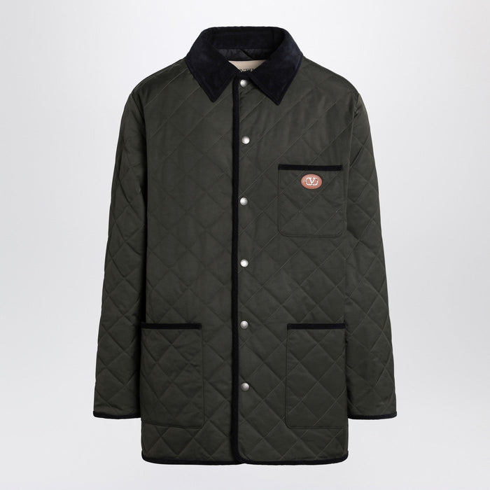 Valentino Olive Green Quilted Jacket With Vlogo Patch