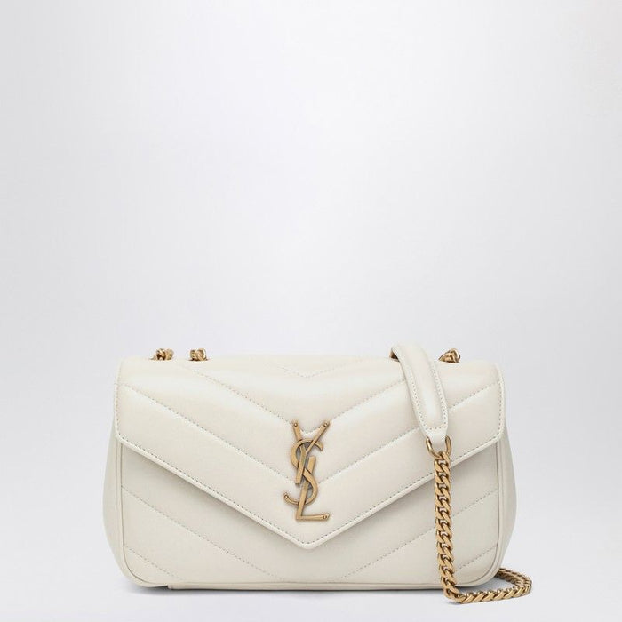 Saint Laurent Ivory Leather Small Loulou Shoulder Bag