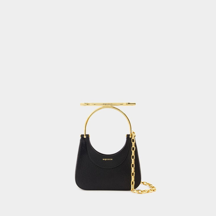 Alexander Mcqueen Black Leather Mini Cross-Bar Handbag