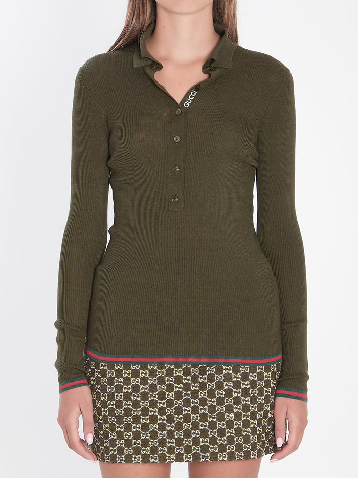Gucci Cashmere And Silk Polo With Web