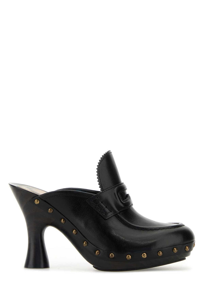 Burberry Black Leather Mules