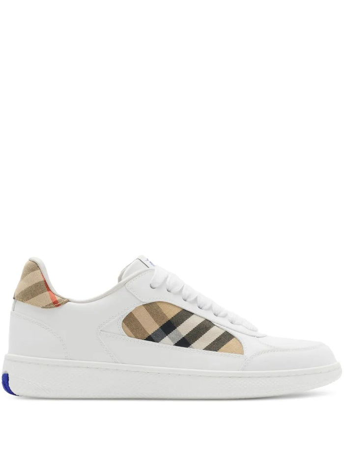 Burberry Terrace Mix White Sand Ip Chk Calf Leather Sneakers