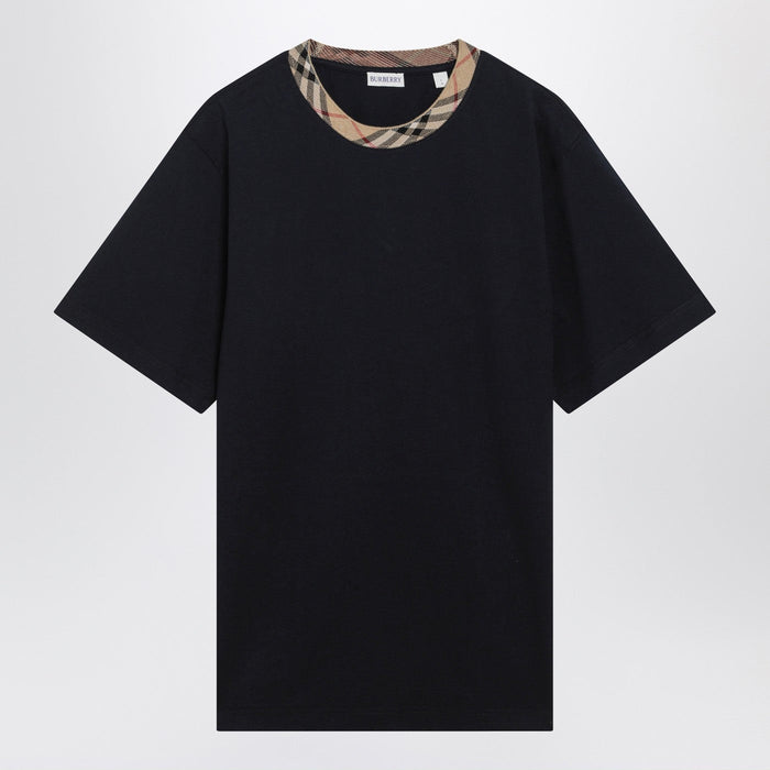 Burberry Navy T-Shirt With Check Trims