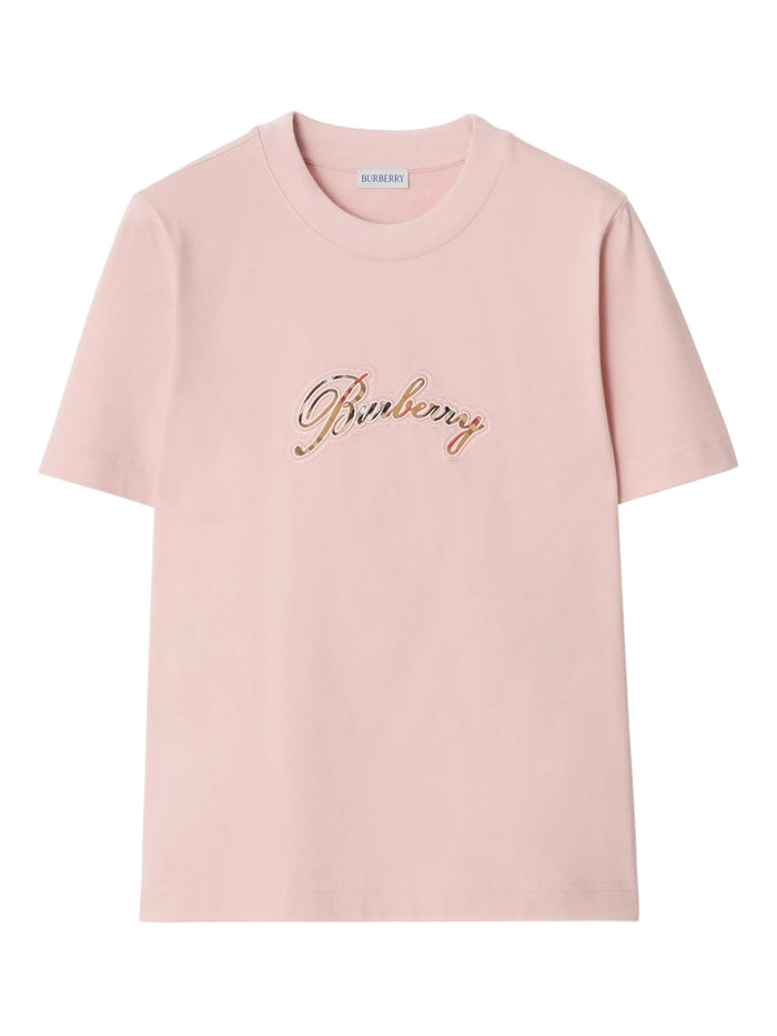 Burberry T-Shirt With Check Cursive Logo