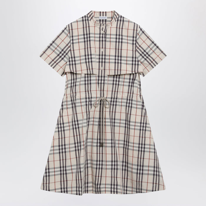 Burberry Beige Check Short-Sleeve Cotton Dress