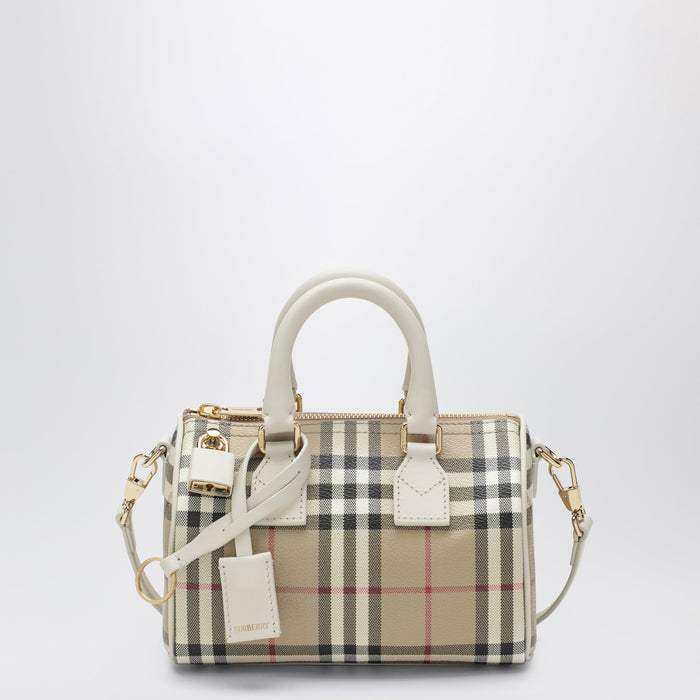 Burberry Mini Vintage Check Bowling Bag In Coated Cotton Beige