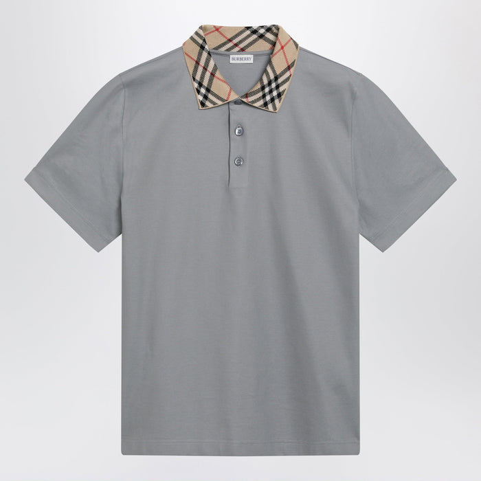 Burberry Grey Cotton Polo With Check Collar