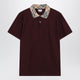 Burberry Cotton Polo Shirt With Check Collar In Vineyard Red