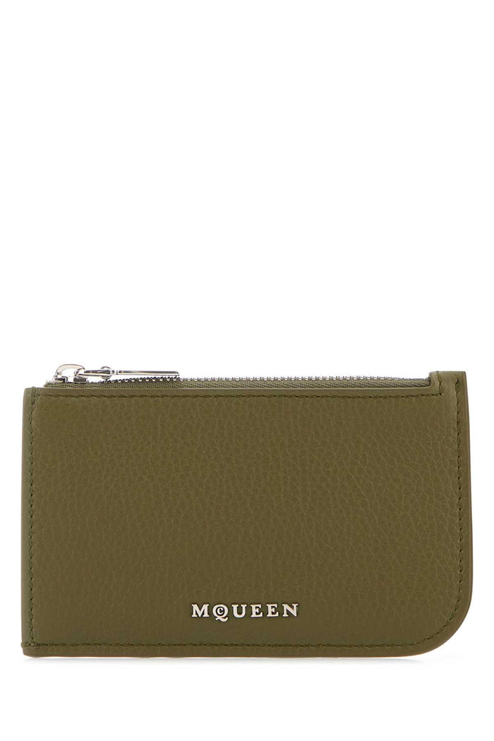 Alexander Mcqueen Army Green Leather Card Holder