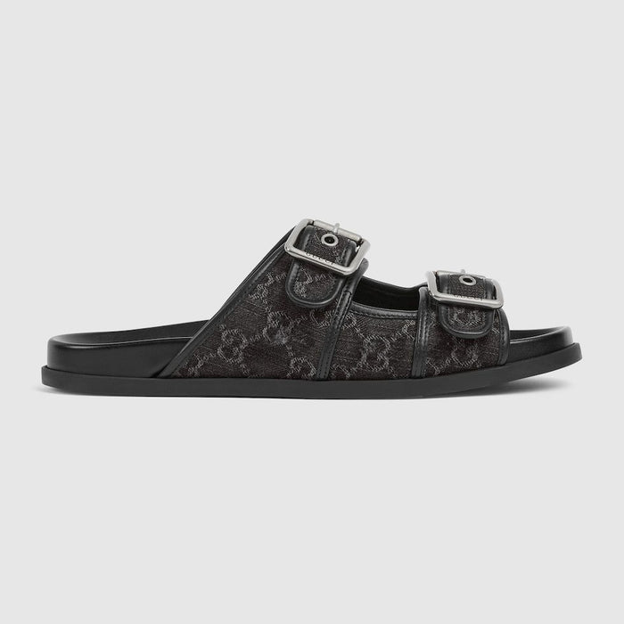 Gucci Denim Slider Sandal With Buckles