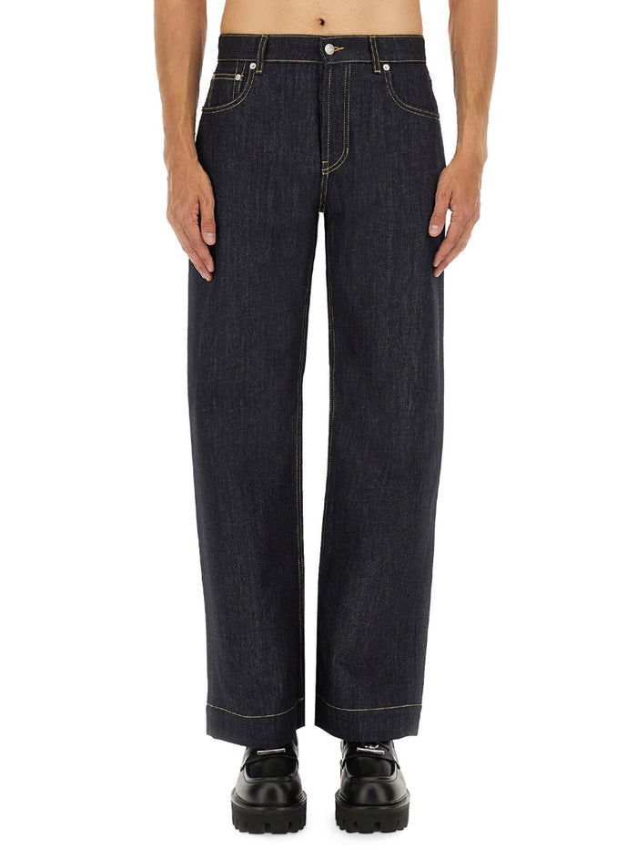 Alexander Mcqueen Alexander Mcqueen Wide Leg Denim Jeans In Indigo