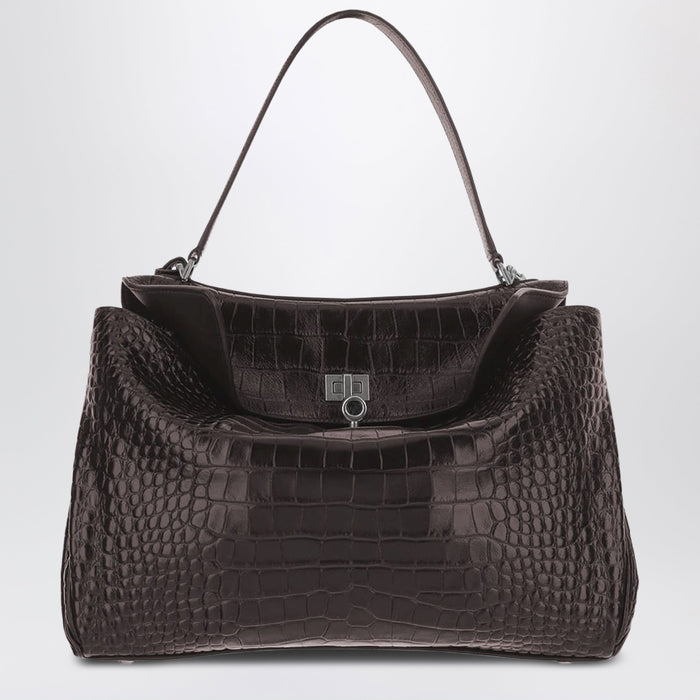 Balenciaga Rodeo Mini Handbag In Espresso Crocodile-Embossed Leather