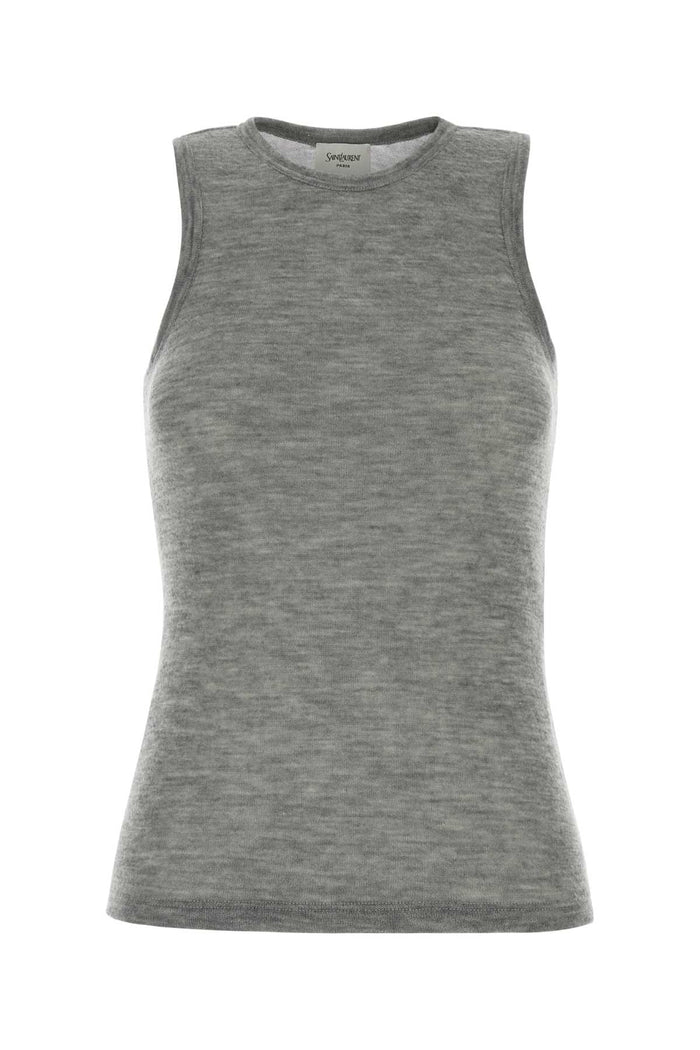 Saint Laurent Melange Grey Cashmere Tank Top