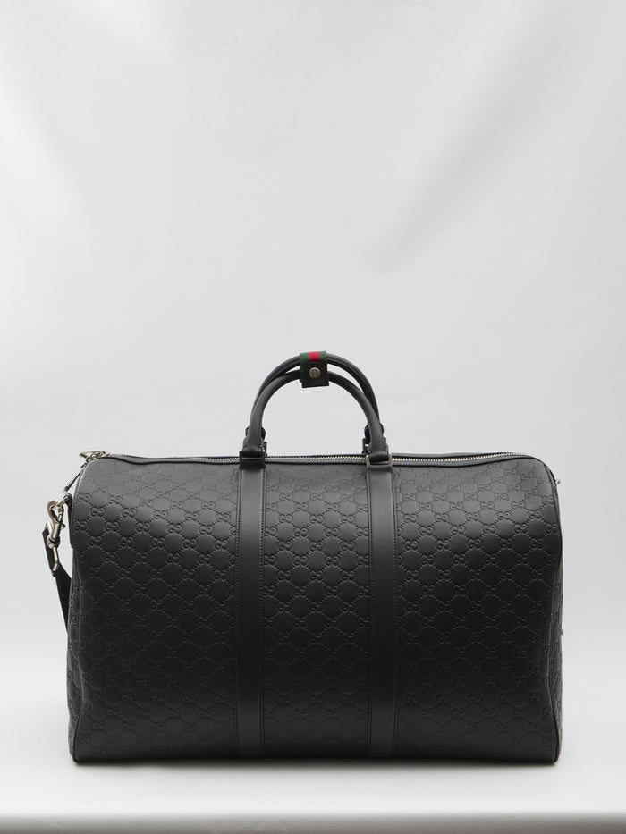 Gucci Black Leather Gg Emblem Duffle Bag