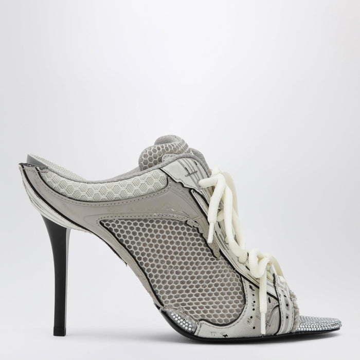 Balenciaga Stapler Grey Heeled Sandals With Distressed Effect