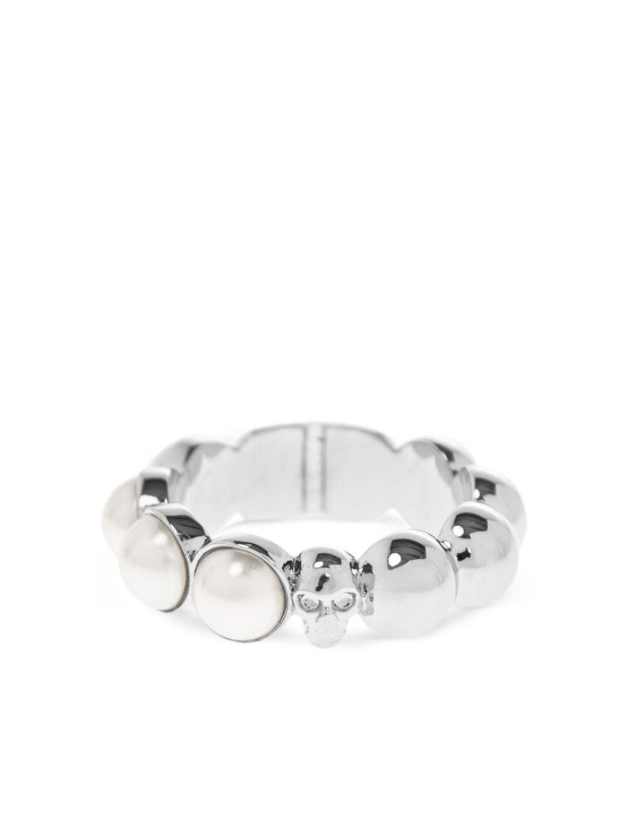 Alexander Mcqueen Pearl Embellishment Skull Beaded Ring