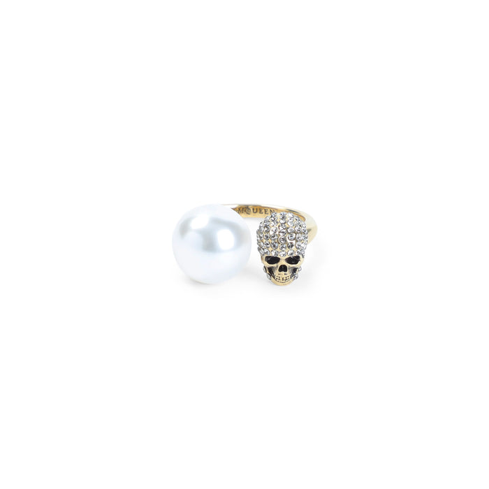 Alexander Mcqueen Gold Tone Pearl Skull Logo Accessory
