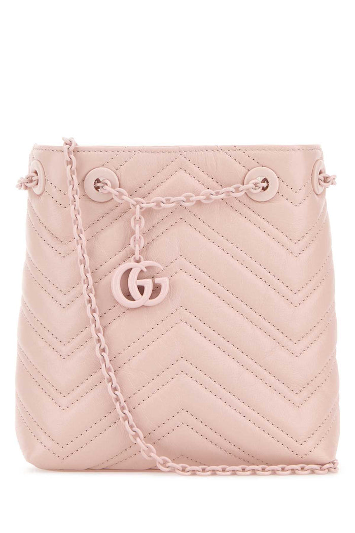 Gucci Pink Leather Micro Gg Marmont Bucket Bag