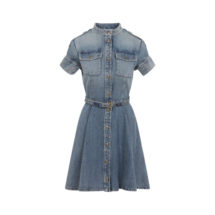 Alexander Mcqueen Light Blue Denim Mini Dress