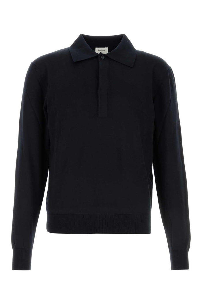 Saint Laurent Midnight Blue Silk Blend Polo Shirt