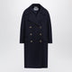 Balenciaga Long Navy Textured Wool Pea Coat