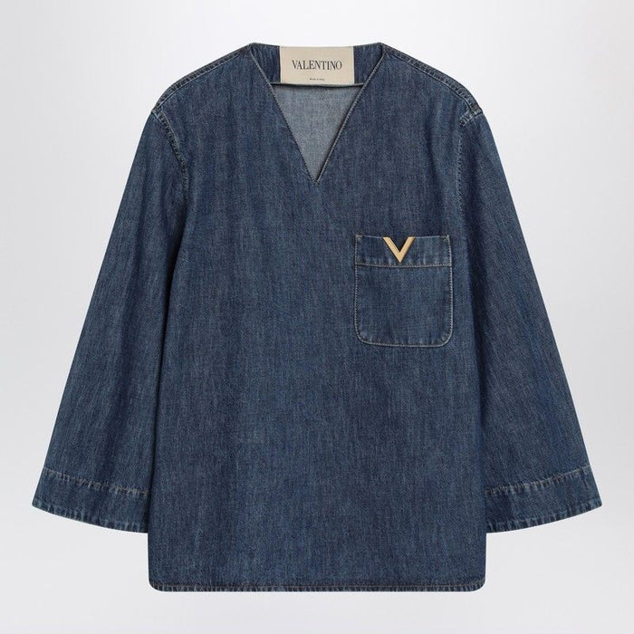 Valentino Denim Blue Cotton Shirt
