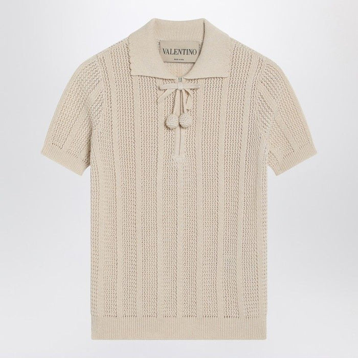 Valentino Garavani Ivory Cotton Knit Polo Shirt