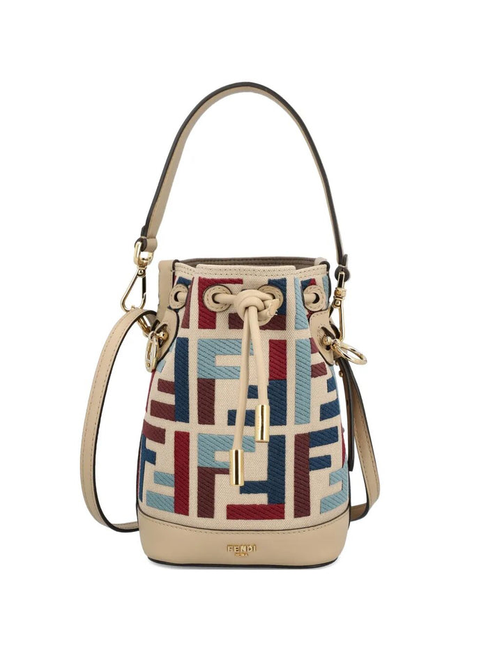 Fendi Mon Tresor Canvas Minibag With Multicolor Ff Embroidery