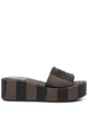 Fendi Grey Cotton Polyester Calf Leather Flat Shoes