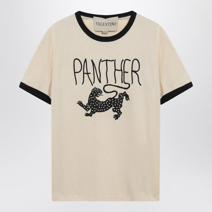 Valentino Butter-Colored T-Shirt With Panther Print