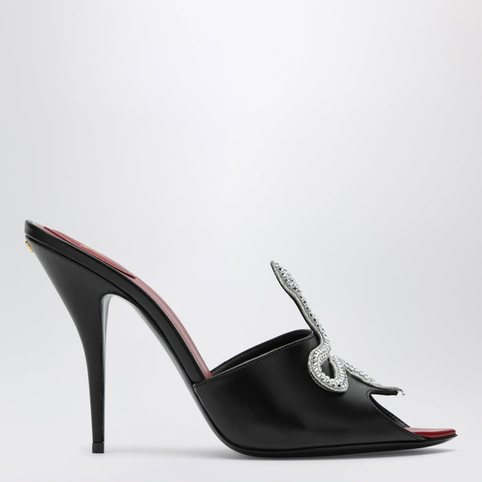 Valentino Garavani Black Coeur Vipère Slide Sandals In Goatskin