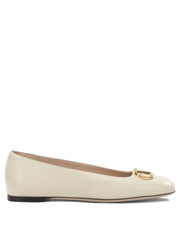 Valentino Garavani Vlogo White Lamb Leather Goat Leather Classic Ballet Flats