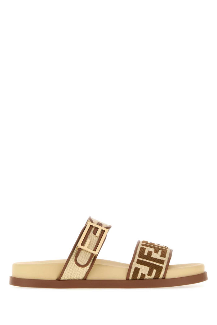 Fendi Two-Tone Raffia Fendi Feel Slippers
