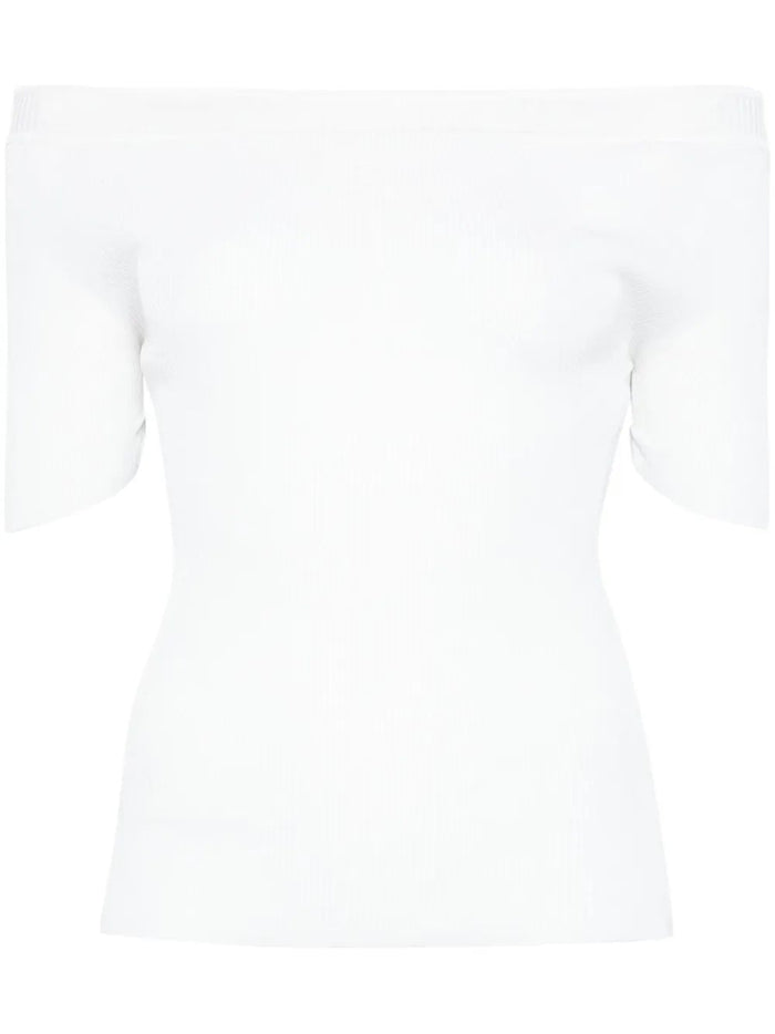 Khaite White Boat Neck Top