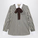 Valentino Striped Cotton Shirt With Scarf In Beige And Blue