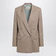 Valentino Double-Breasted Pinstripe Jacket In Mud/Ivory Virgin Wool