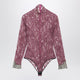 Valentino Burgundy Lace Bodysuit With Contrasting Cuffs