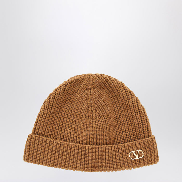 Valentino Camel Vlogo Signature Cashmere Beanie